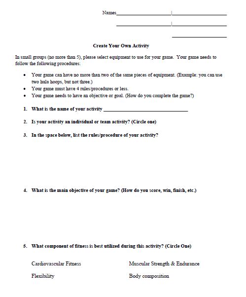 PE- Creating Your Own Activity Exit Slip